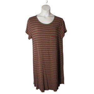 LuLaRoe 2XL Taupe Burgundy Stripe Carly Dress SOFT